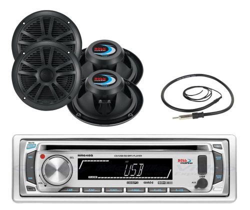 New mr648s marine in-dash detachable mp3 player + black 6.5&#034; speakers+ antenna