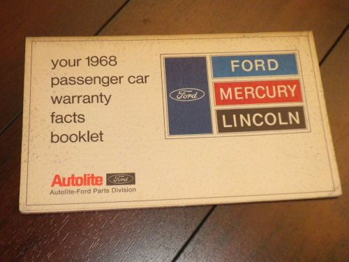 1968 ford lincoln mercury passenger car original warranty facts booklet