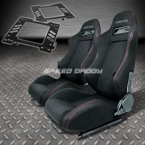 Pair nrg type-r style black cloth racing seat+bracket for 99-04 mustang sn-95