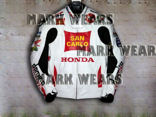 Marco simoncelli honda model leather motorbike/motorcycle leather racing jacket