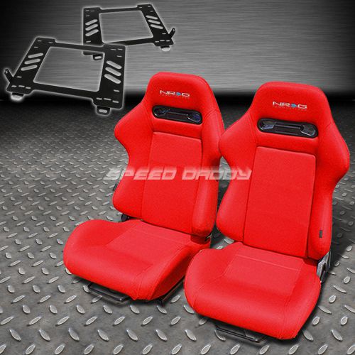 Pair nrg type-r style red cloth racing seat+bracket for 89-97 miata mx-5 na