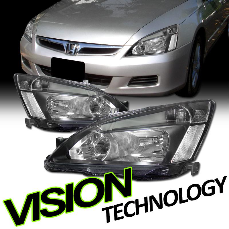 Jdm blk crystal headlights headlamps w/ clear reflector 03-07 accord coupe/sedan