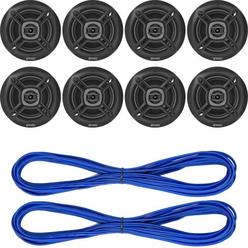 8 black enrock marine 6.5&#034; 100w speakers, cadence 50ft blue marine speaker wire