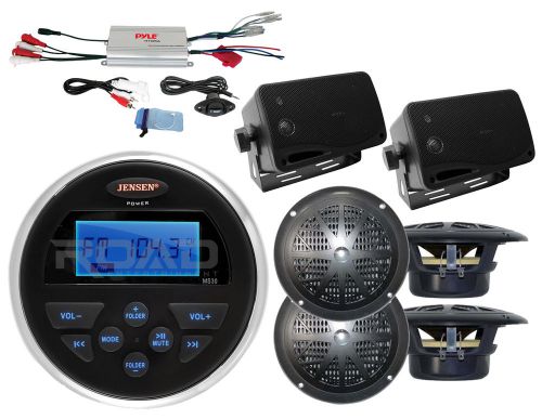 Ms30 marine usb aux radio,amplifier,2 black box 3.5&#034; &amp; 4 black 4&#034; round speakers