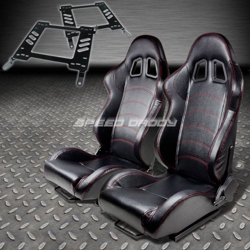 Pair type-1 reclining black pvc racing seat+bracket for 00-05 mit eclipse 3g