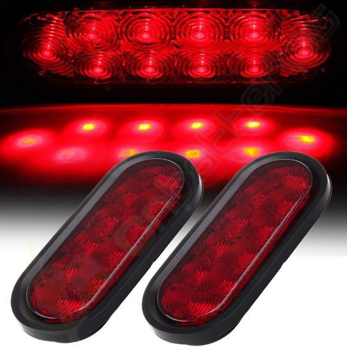 2pcs truck lamp red 10led 6&#034; stop turn brake surface mount oval tail light