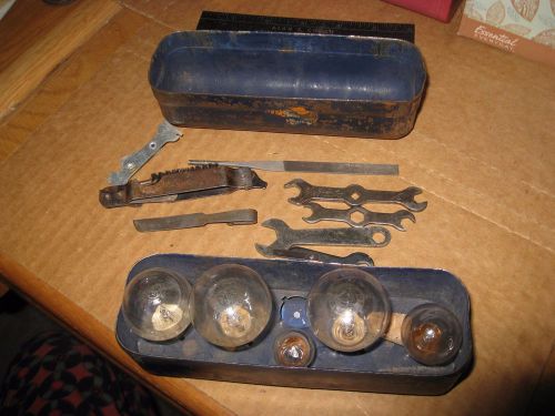 Edison mazda automobile lamps case 5 bulbs 4 wrenches 2 files feeler gauge brush