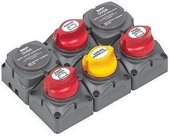 Bep marine battery distribution cluster for twin outboard engine with three batt