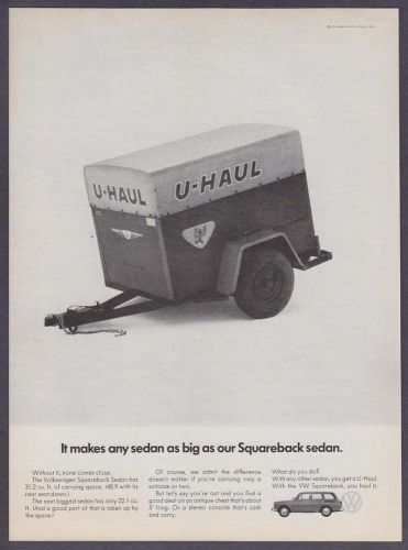 1969 vw volkswagen squareback sedan &amp; u-haul trailer photo vintage print ad