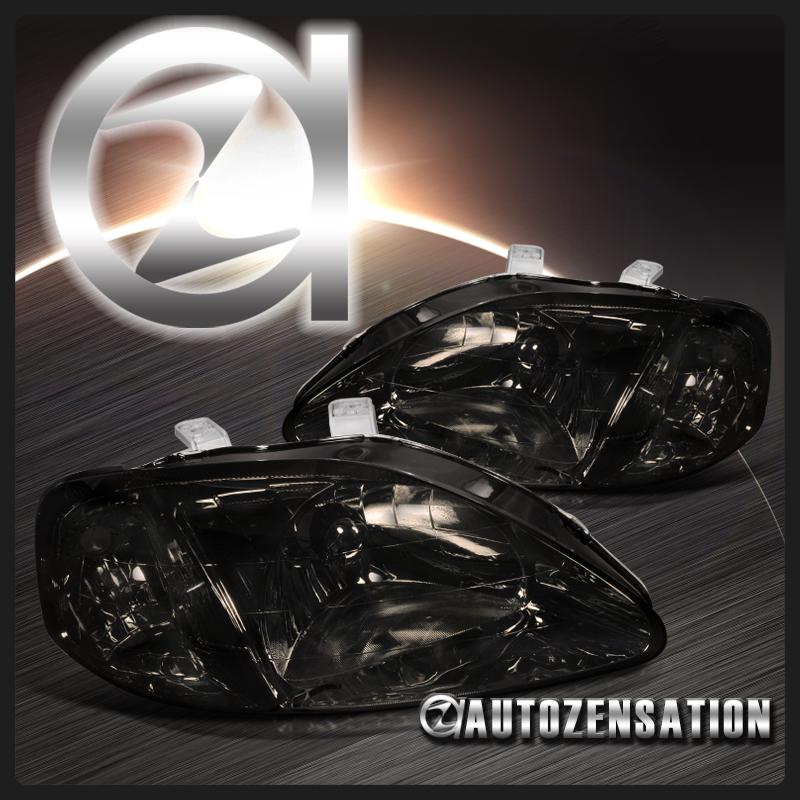 99-00 honda civic smoke crystal headlights clear reflector