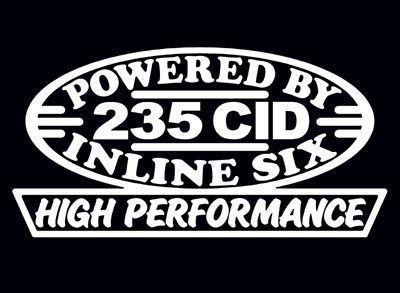 2 high performance 235 cid decal set hp inline straight 6 engine emblem stickers