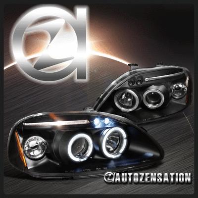 96-98 honda civic black led drl halo projector headlights