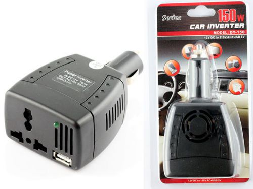 Car power inverter (12v dc to 110v ac + 5v usb port) 110v appliance adapter 150w