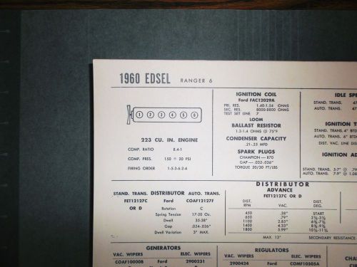 1960 edsel six series ranger 6 models 225 cubic inch l6 tune up chart