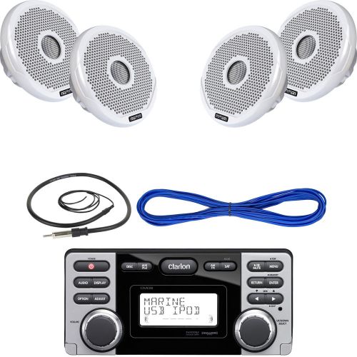 Fusion 6&#034; marine speakers &amp; wires, clarion 1.8&#034; marine cd usb mp3 radio, antenna