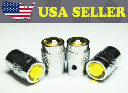 Yellow crystal locking chrome tire air valve cap-dd