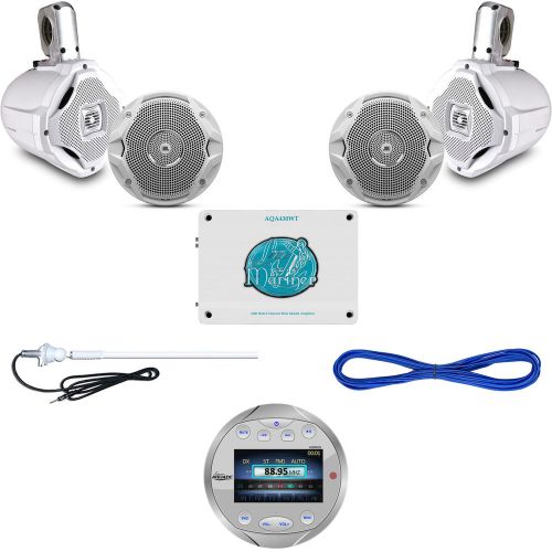 Aqr82s bluetooth aux usb marine radio, 6.5&#034; speaker set/wires, 1600w amp,antenna