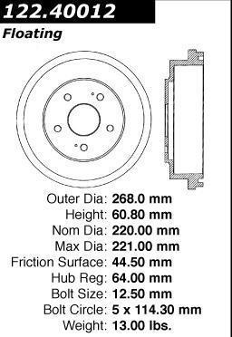 Centric 122.40012 rear brake drum-premium drum