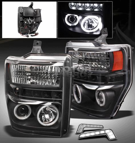 2008-2010 f250 f350 super duty ccfl halo black projector head lights+drl led kit