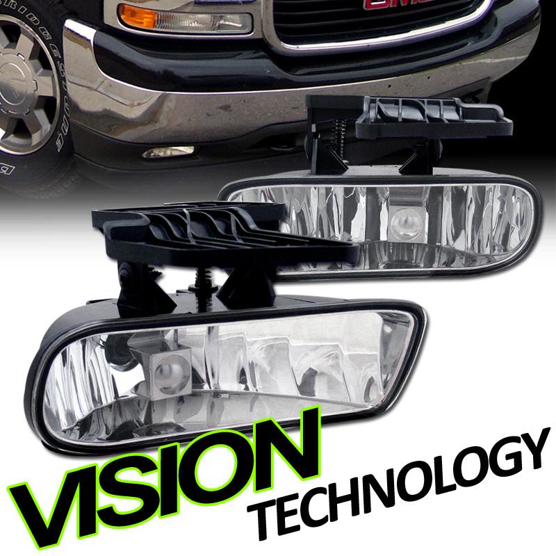 Pair 99-02 sierra 00-06 yukon/xl factory style clear lens fog lights lamps lh+rh