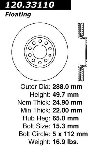 Centric 120.33110 front brake rotor/disc-premium rotor