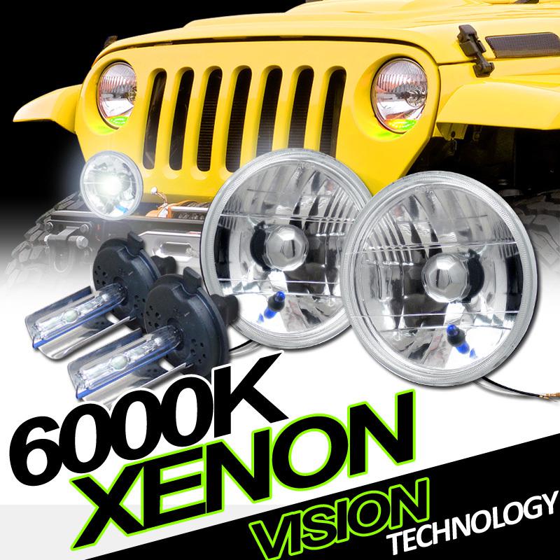 7" round h6024/h6017/6015/6014/6012 chrome headlights+h4 6000k xenon hid kit 15