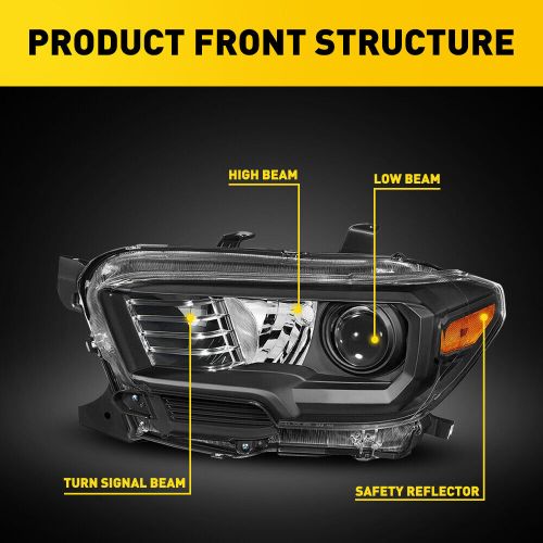 Headlights assembly for 2016 - 2022 toyota tacoma black projector headlamps eor