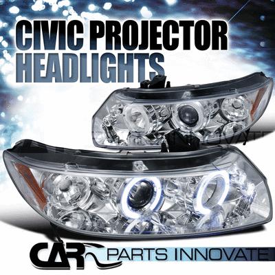 Honda 06-11 civic 2dr led halo projector headlights lamp chrome