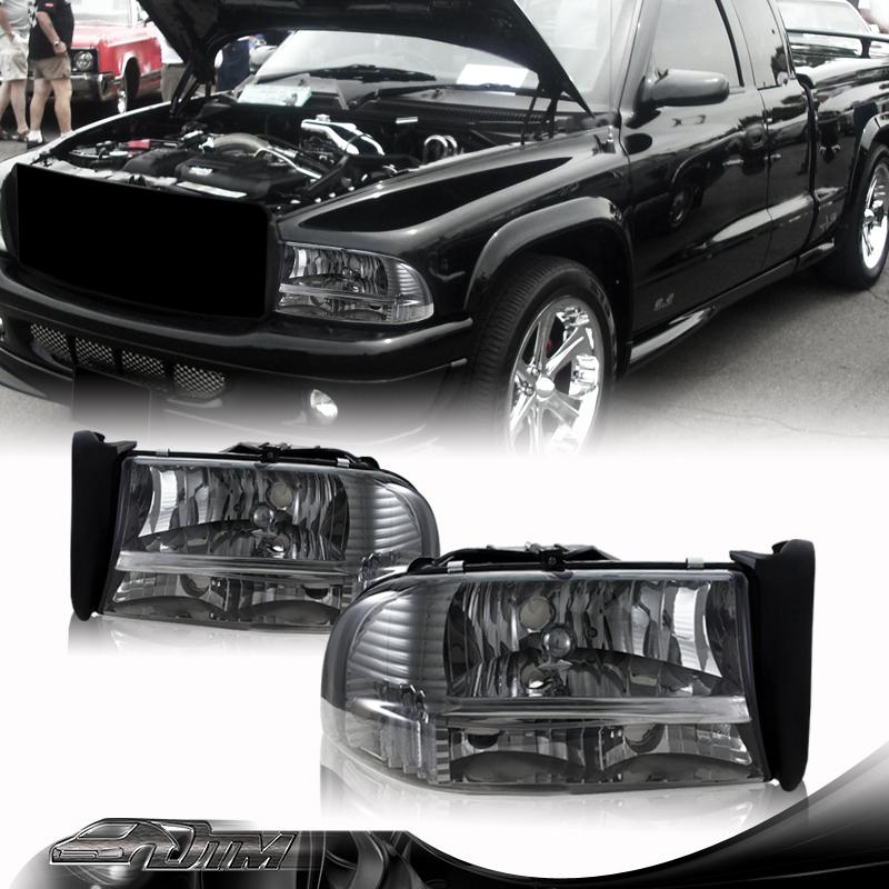 98-03 dodge dakota durango smoke housing head light clear reflector bumper lamp