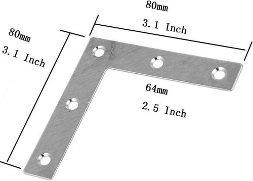 Btmb 20 pcs stainless steel flat l shape plate corner 80mmx80mm/3.14&#039;&#039;x3.14&#039;&#039;