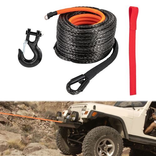 3/8&#034; x 92ft 25500lb synthetic winch rope w/hook car tow recovery cable truck suv