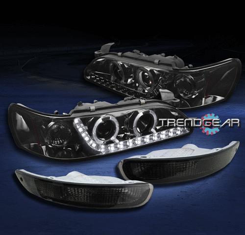 93-97 toyota corolla halo drl led smoke projector head light+bumper set 94 95 96