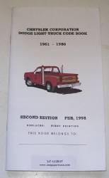 Chrysler corporation production option code book 1961-80 dodge truck