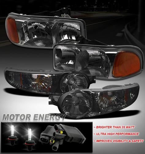 2000-2006 gmc yukon sierra denali crystal smoke/amber head lights+bumper+50w hid