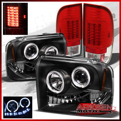 05-07 f-series sd halo projector black headlights+red clear g2 led tail lights