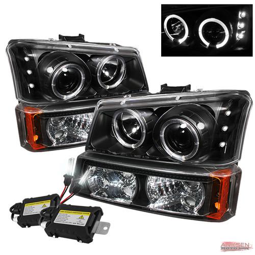 6k slim ballast xenon hid+silverado halo led projector headlights bumper lamps