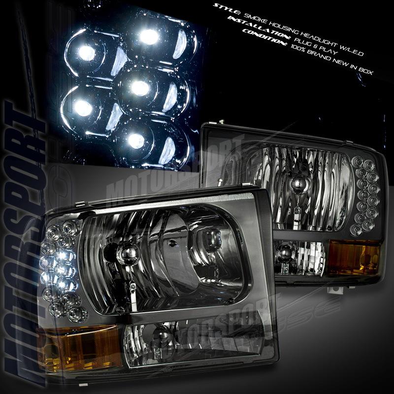 00-04 ford f250/f350 super duty smoke headlight amber led city lamps pair