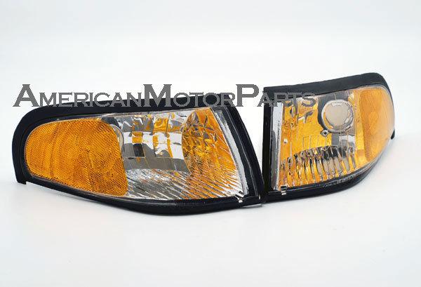 Depo pair euro style chrome amber corner turn signal lights 94-98 ford mustang