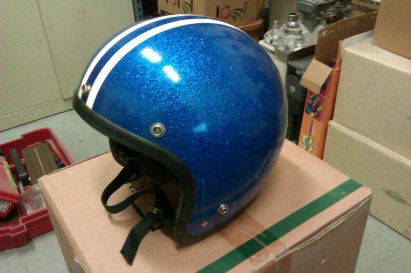 Vintage 1966 asc fury 400  blue metal flake motorcycle helmet made in usa lg