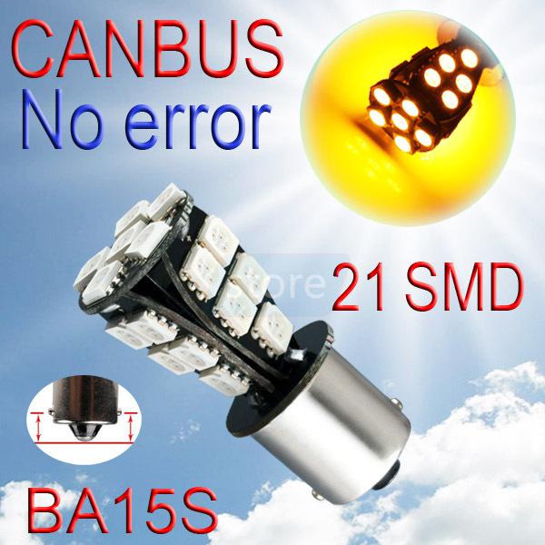 1156 ba15s 21 smd 5050 amber / yellow canbus obc no error car led light bulb