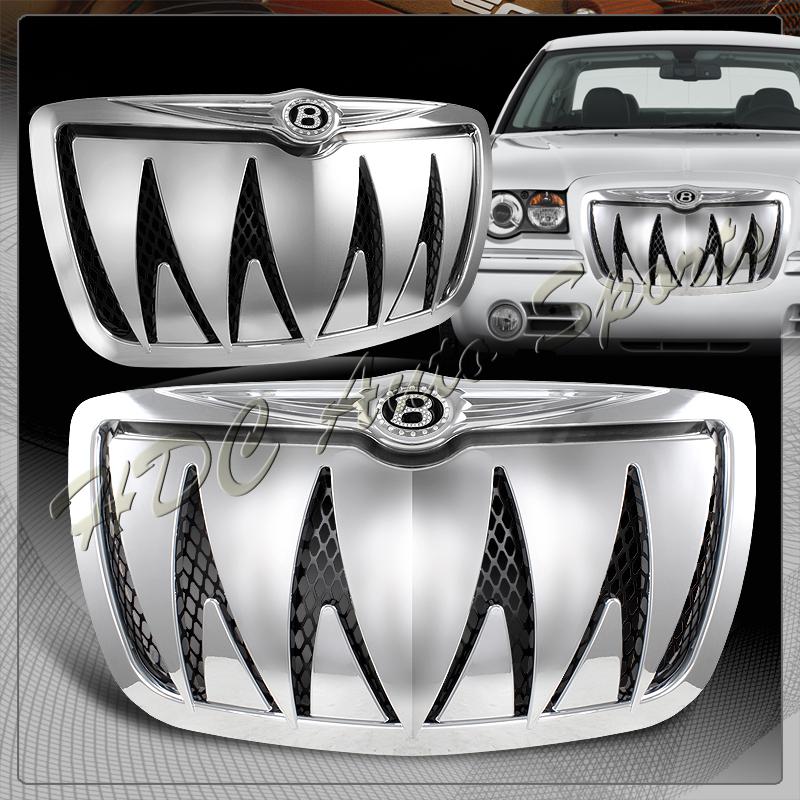 2005-2010 chrysler 300 chrome shark front hood bumper grille + crystal b emblem