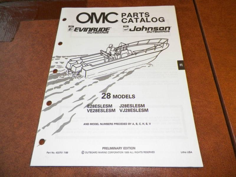 1990 omc johnson & evinrude 28 hp outboard boat motor parts catalog