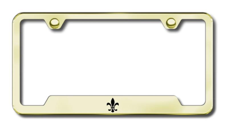 Fleur-de-lis  engraved gold cut-out license plate frame made in usa genuine