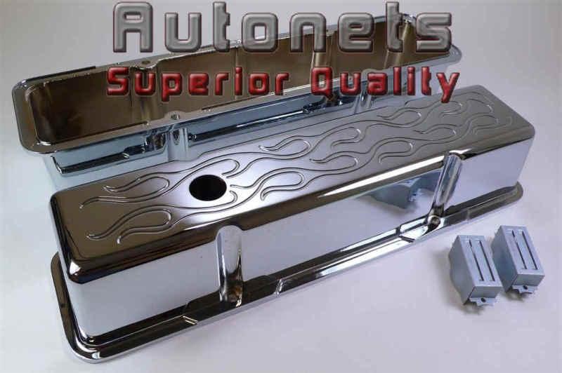 Chrome aluminum short flame small block chevy sbc valve covers w/ breather hole