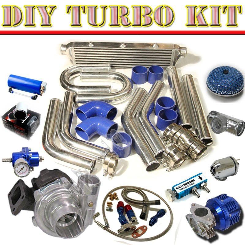 T3/t4 turbo+28" intercooler+u-pipe piping kit+jdm bov chrome+oil line+tank c/bl