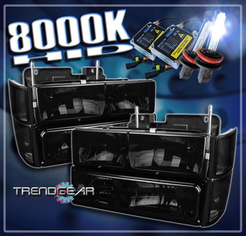 94-99 c/k c10 silverado suburban crystal headlight+bumper+corner+8000k hid smoke