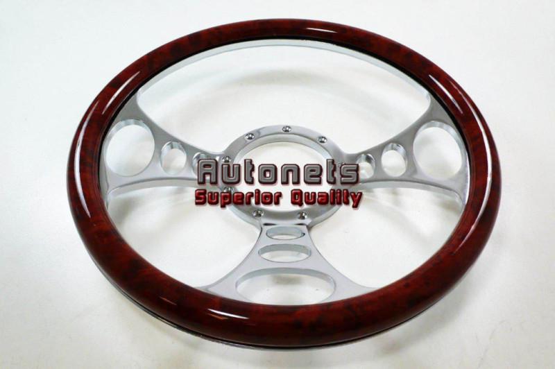 Wood veneer half wrap orbitor style chevy gm nova chrome aluminum steering wheel