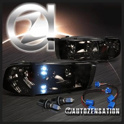 Dodge 94-01 ram 1500 2500 3500 crystal smoke tint led drl headlights pair