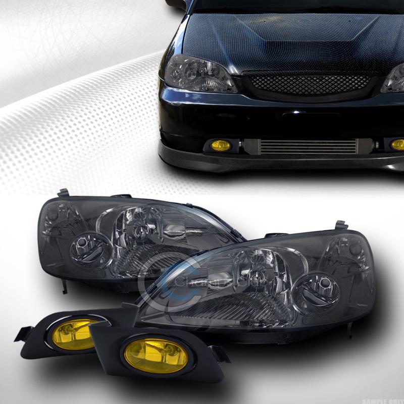 Smoke lens head lights parking signal+front bumper fog yl 2001-2003 honda civic