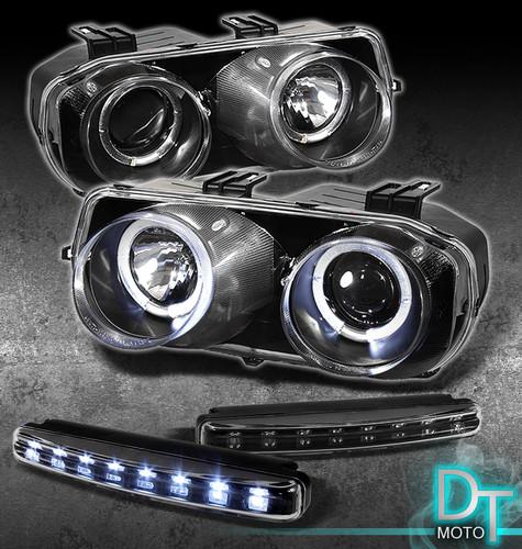 Led bumper fog daytime lamps +94-97 integra twin halo projector headlights blk